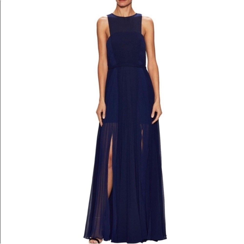 Fame and Partners Pleated Overlay Dress with Front Slit